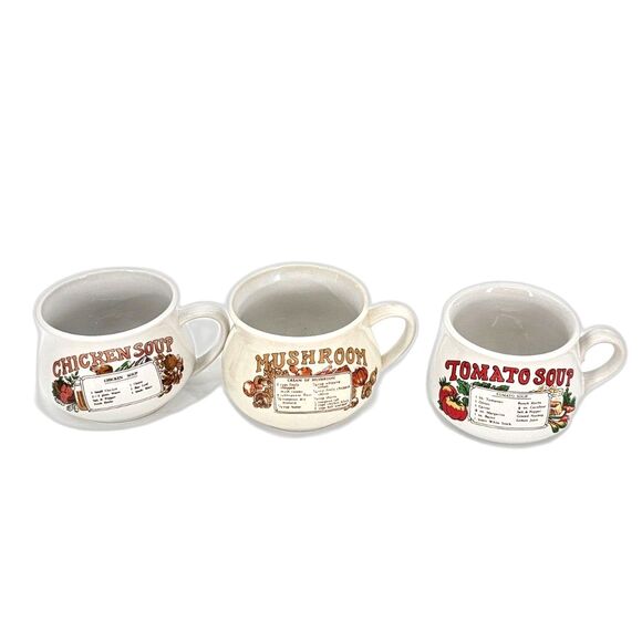 Vintage Lot of 3 Soup Recipe Mug Bowls Crock With Handle - Picture 1 of 8